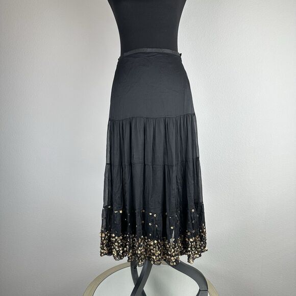Chaudry KC Maxi Skirt Women XS Black Gold Sequin Boho Festival Gypsy Western NEW - Picture 1 of 13